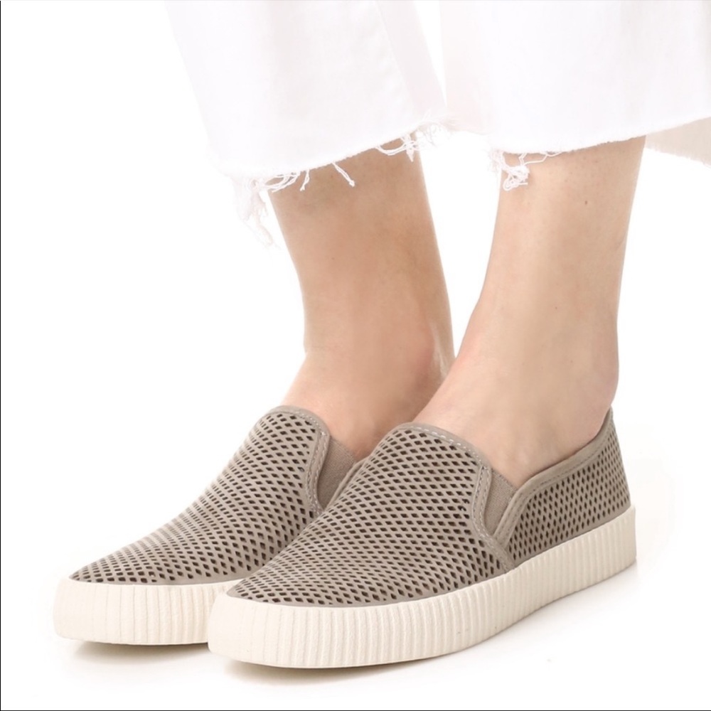 Frye Camille slip on perforated gray leather loafers size 11